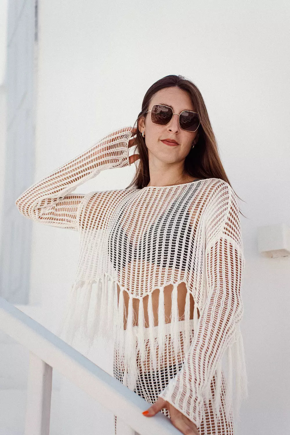 White SeaShell Knit Top