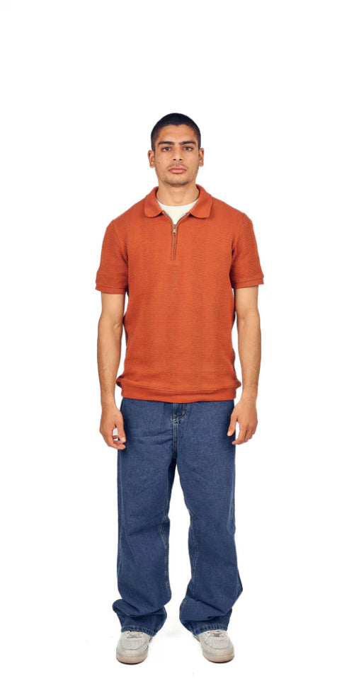 Striped Waffle Polo Shirt