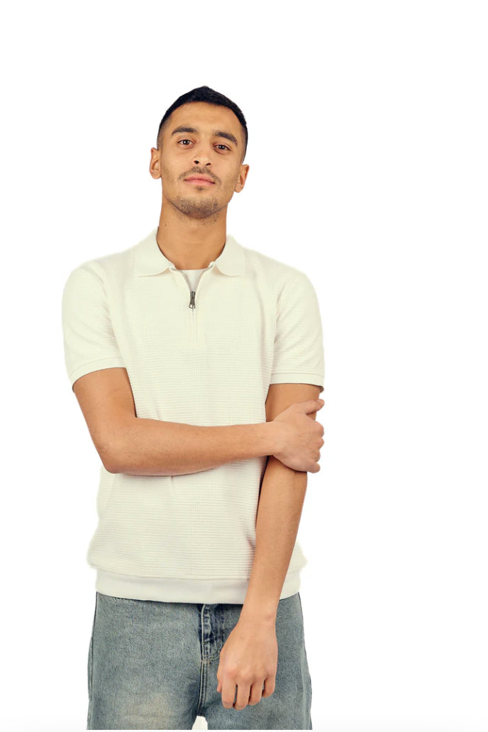 Striped Waffle Polo Shirt